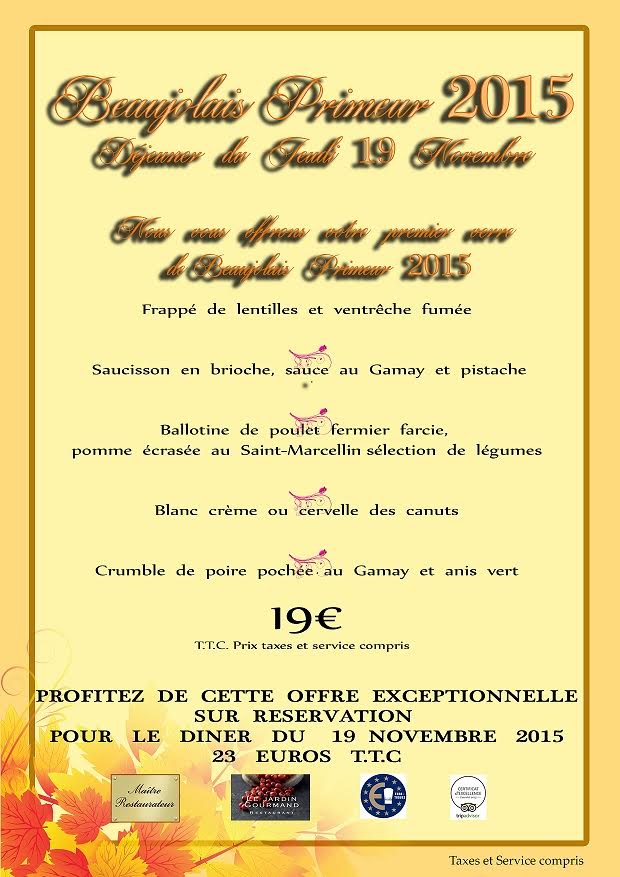 Une idée sympa de repas « Beaujolais Nouveau » (19 novembre 2015